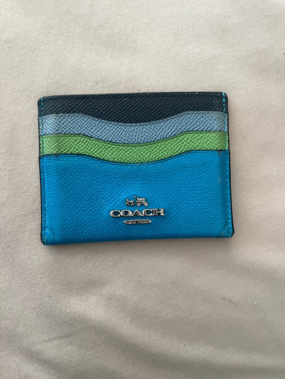 Coach Blue Teal & Green Colorblock Leather Card Case